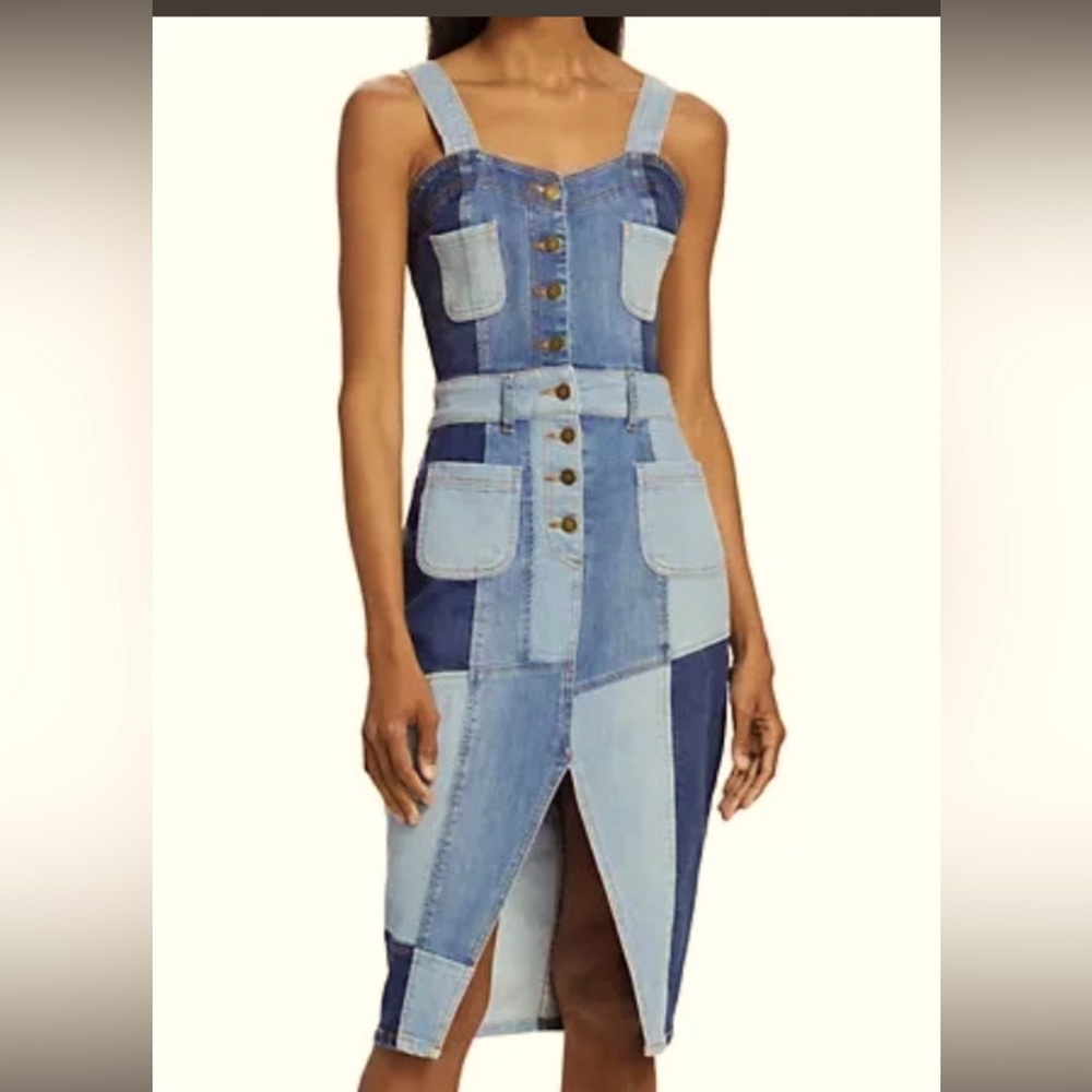 Patchwork Monica Blue Denim Midi Dress